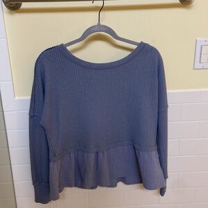 Altar’d State Oversized Ruffled Blue Top